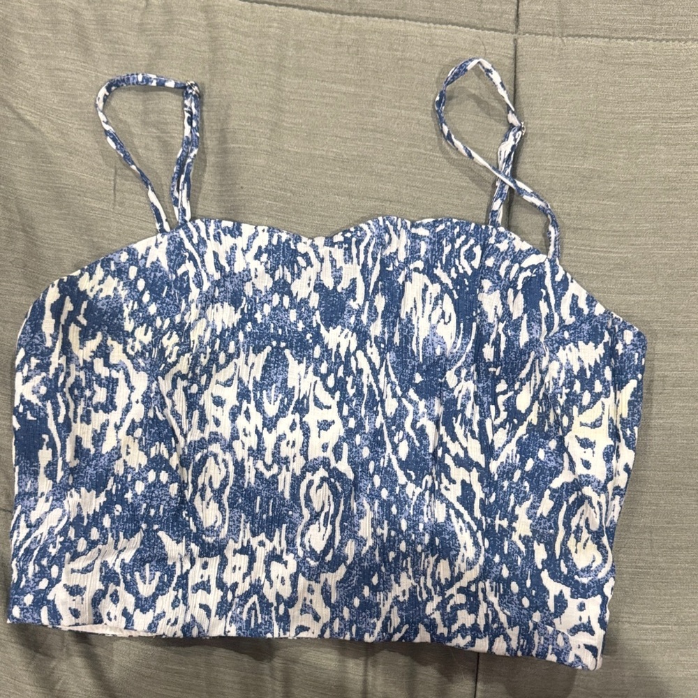 Abercrombie & Fitch Blue and White Crop Top